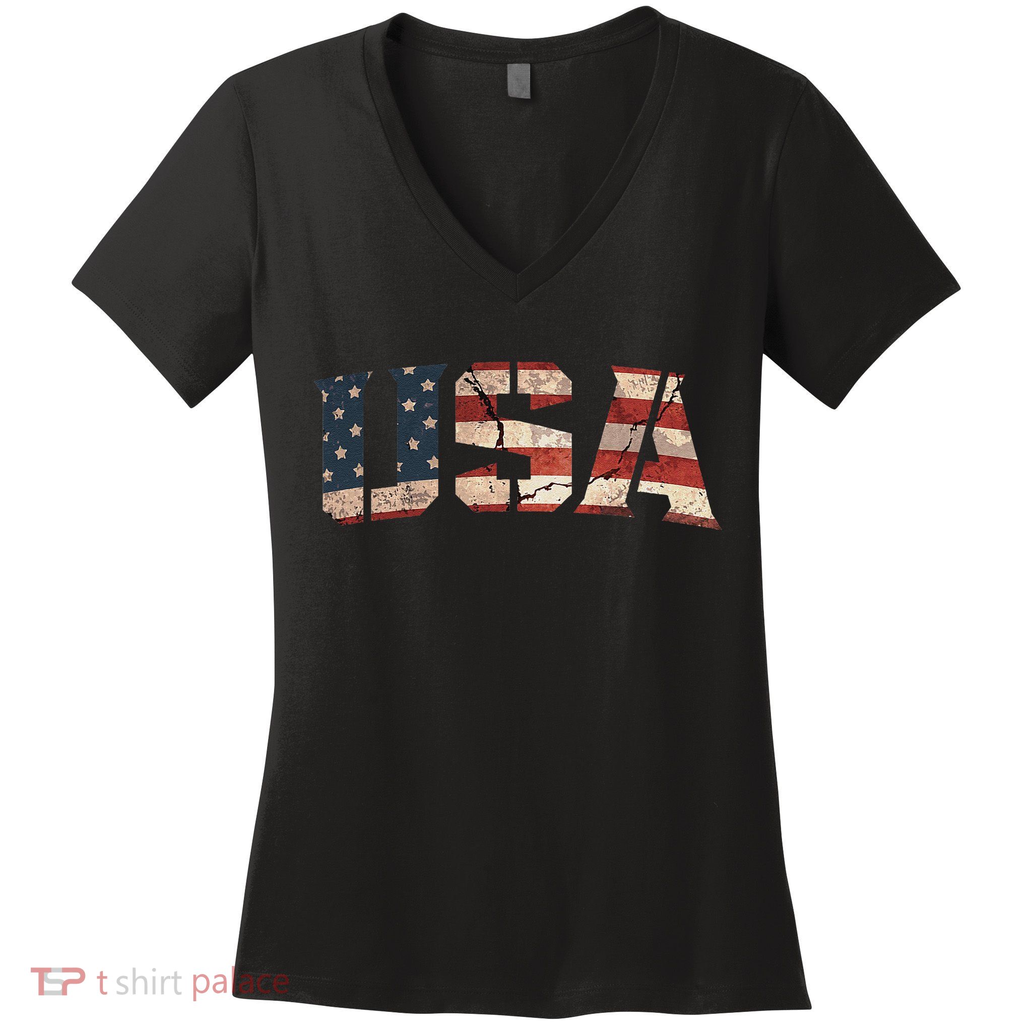 Usa Text Flag American Flag Patriotic 4th Of July Women's V-Neck T-Shirt