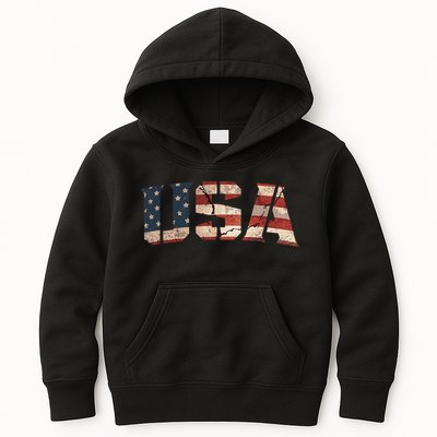 Usa Text Flag American Flag Patriotic 4th Of July Kids Hoodie