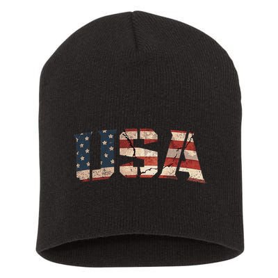 Usa Text Flag American Flag Patriotic 4th Of July Short Acrylic Beanie