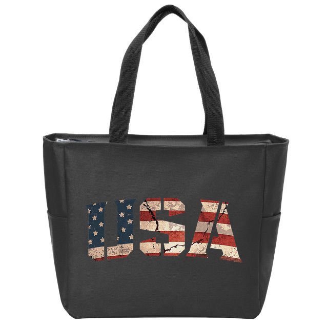 Usa Text Flag American Flag Patriotic 4th Of July Zip Tote Bag