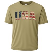 Usa Text Flag American Flag Patriotic 4th Of July Cooling Performance Crew T-Shirt