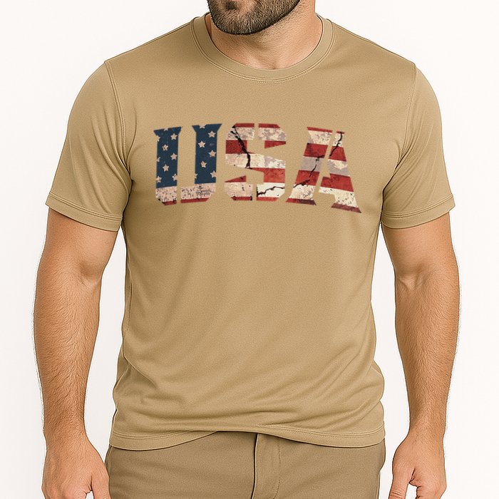 Usa Text Flag American Flag Patriotic 4th Of July Cooling Performance Crew T-Shirt