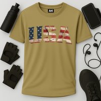 Usa Text Flag American Flag Patriotic 4th Of July Cooling Performance Crew T-Shirt