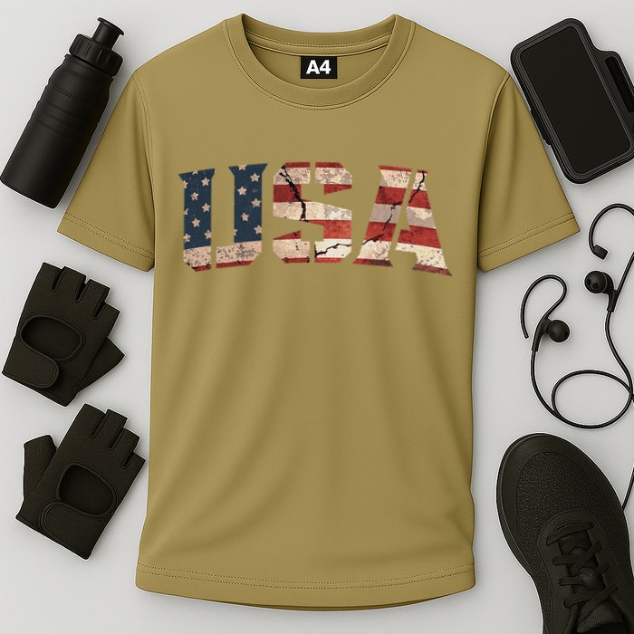 Usa Text Flag American Flag Patriotic 4th Of July Cooling Performance Crew T-Shirt