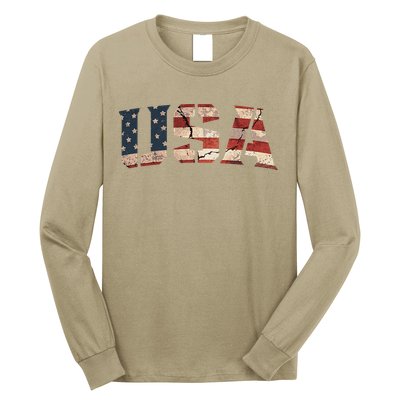 Usa Text Flag American Flag Patriotic 4th Of July Long Sleeve Shirt