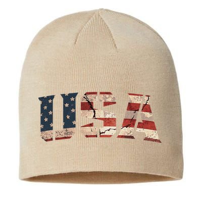 Usa Text Flag American Flag Patriotic 4th Of July Sustainable Beanie