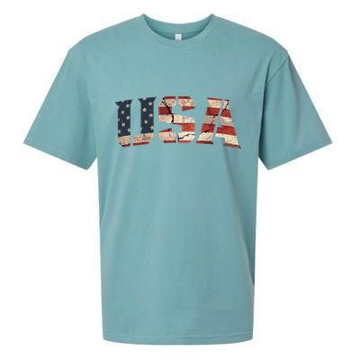 Usa Text Flag American Flag Patriotic 4th Of July Sueded Cloud Jersey T-Shirt