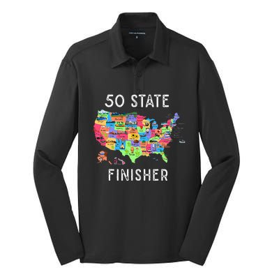 USA Travel Gift Visit 50 States Map Silk Touch Performance Long Sleeve Polo