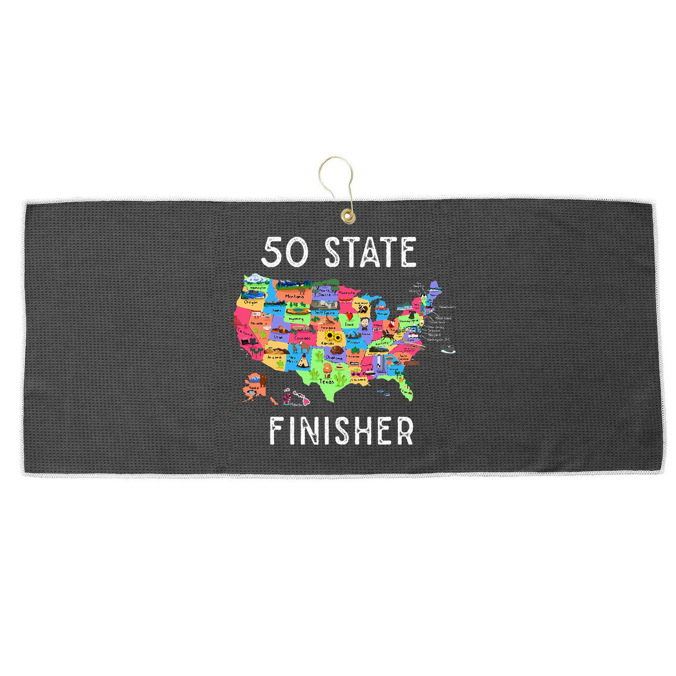 USA Travel Gift Visit 50 States Map Large Microfiber Waffle Golf Towel
