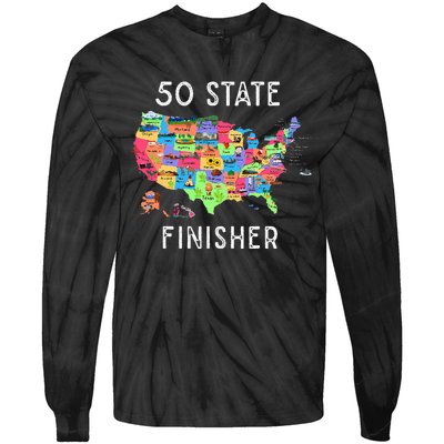 USA Travel Gift Visit 50 States Map Tie-Dye Long Sleeve Shirt