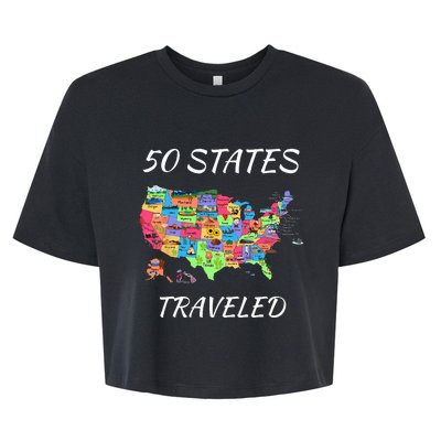 USA Travel Gift Visit 50 States Map Bella+Canvas Jersey Crop Tee