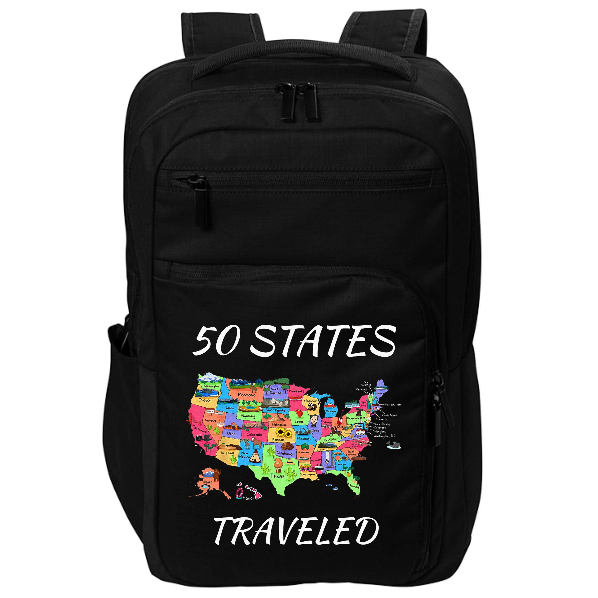 USA Travel Gift Visit 50 States Map Impact Tech Backpack