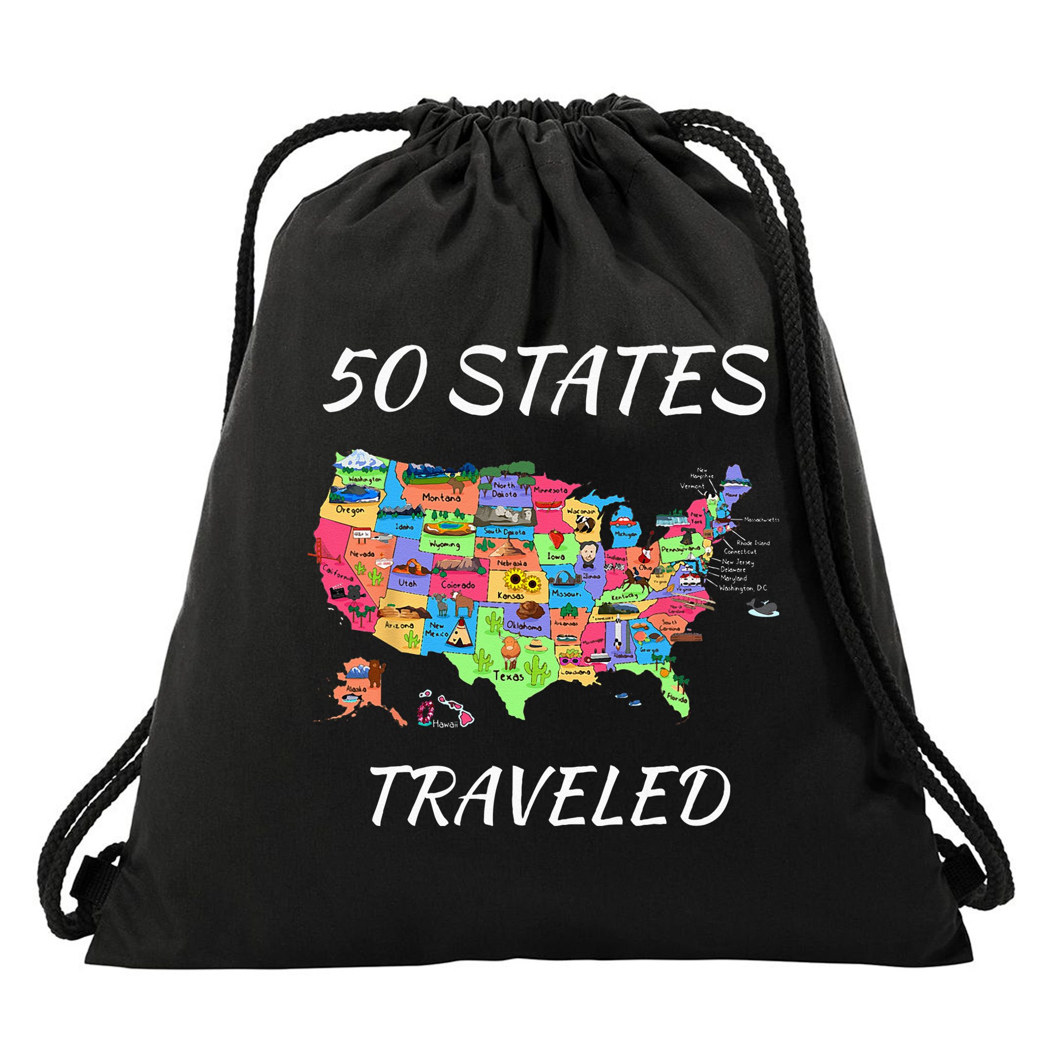 USA Travel Gift Visit 50 States Map Drawstring Bag