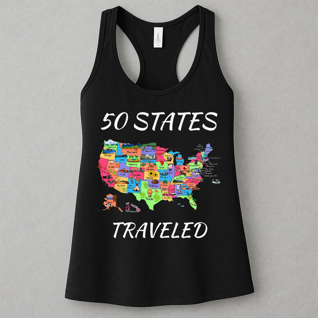 USA Travel Gift Visit 50 States Map Womens Tank Top
