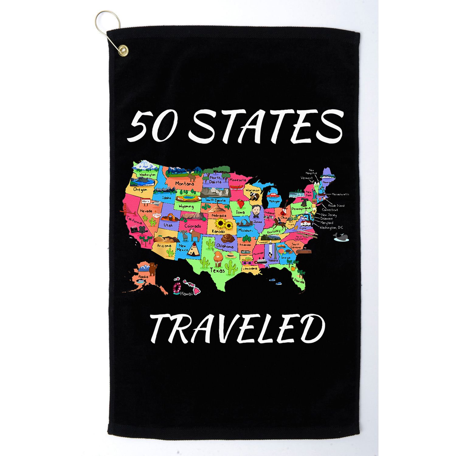 USA Travel Gift Visit 50 States Map Golf Towel