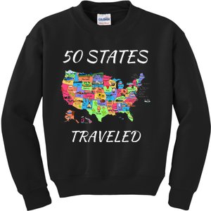 USA Travel Gift Visit 50 States Map Kids Sweatshirt