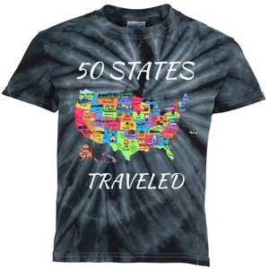 USA Travel Gift Visit 50 States Map Kids Tie-Dye T-Shirt