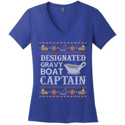 Ugly Thanksgiving Gravy Boat Captain Cool Gift Cool Gift Women's V-Neck T-Shirt