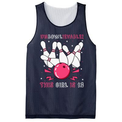 Unbowlievable! This Girl Is 13 Birthday Bowling Party 13th Mesh Reversible Basketball Jersey Tank