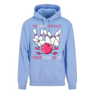 Unbowlievable! This Girl Is 13 Birthday Bowling Party 13th Unisex Surf Hoodie