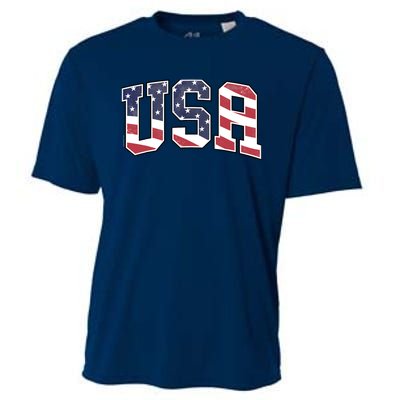 USA T Graphic Patriotic American Flag Cooling Performance Crew T-Shirt