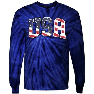 USA T Graphic Patriotic American Flag Tie-Dye Long Sleeve Shirt