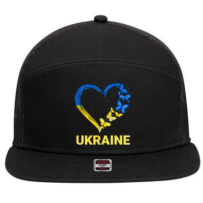 Ukraine Tee Heart Butterfly I Stand With Ukraine Flag Gift 7 Panel Mesh Trucker Snapback Hat