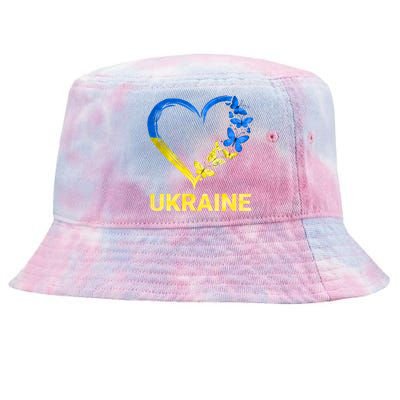 Ukraine Tee Heart Butterfly I Stand With Ukraine Flag Gift Tie-Dyed Bucket Hat