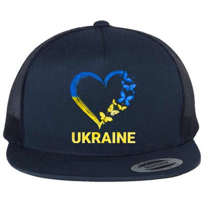 Ukraine Tee Heart Butterfly I Stand With Ukraine Flag Gift Flat Bill Trucker Hat