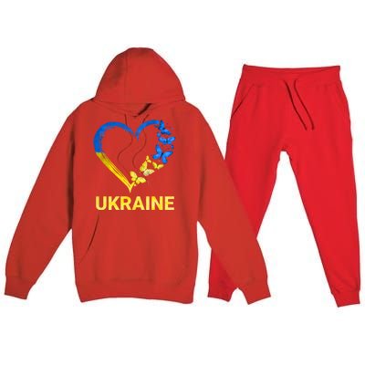 Ukraine Tee Heart Butterfly I Stand With Ukraine Flag Gift Premium Hooded Sweatsuit Set