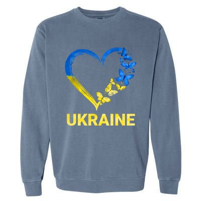 Ukraine Tee Heart Butterfly I Stand With Ukraine Flag Gift Garment-Dyed Sweatshirt