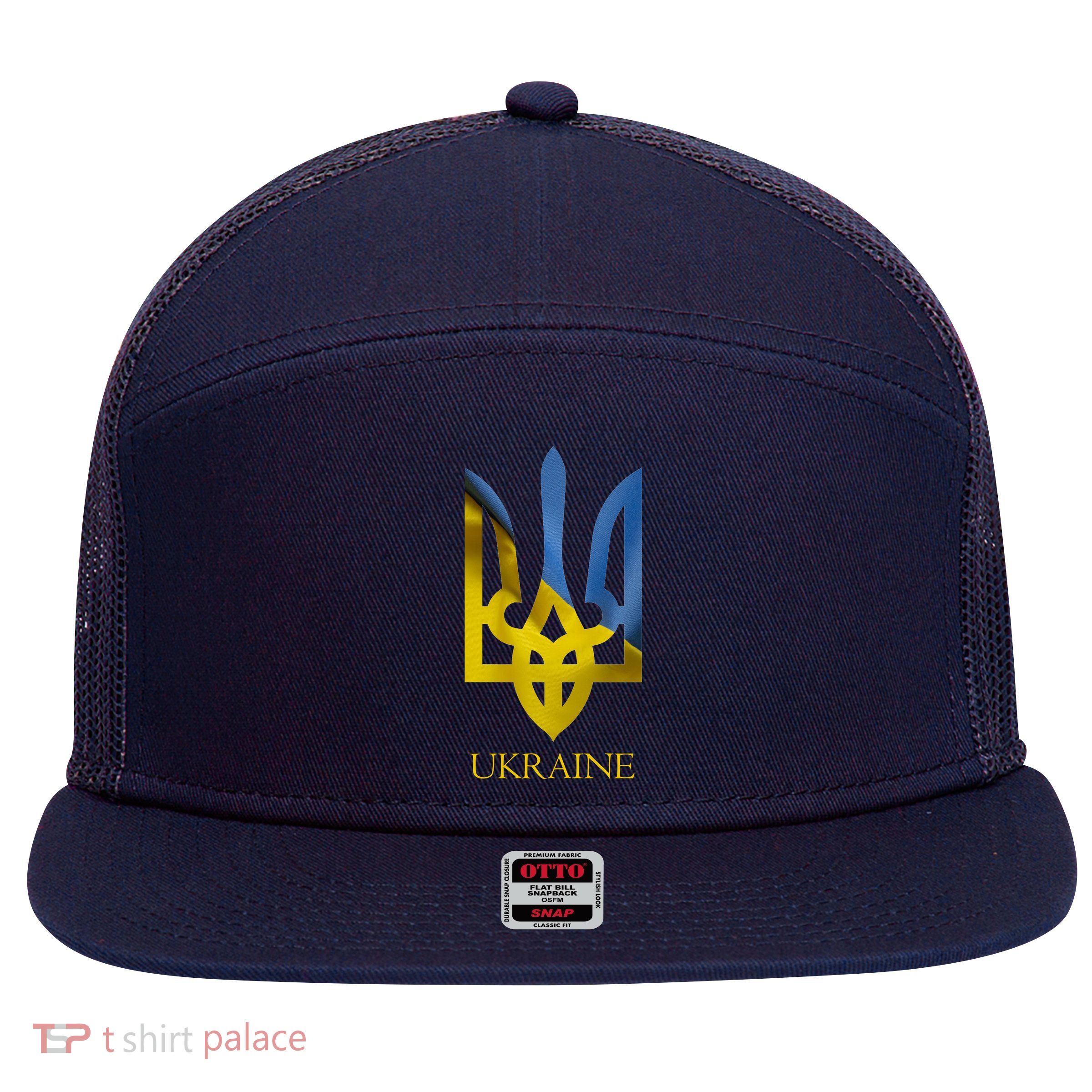 Ukraine Trident I Stand With Ukrainian Pride Support 7 Panel Mesh Trucker Snapback Hat