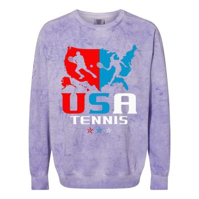 Usa Tennis Independence Day American Flag Racket Sports Colorblast Crewneck Sweatshirt