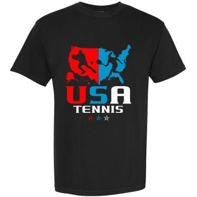 Usa Tennis Independence Day American Flag Racket Sports Garment-Dyed Heavyweight T-Shirt