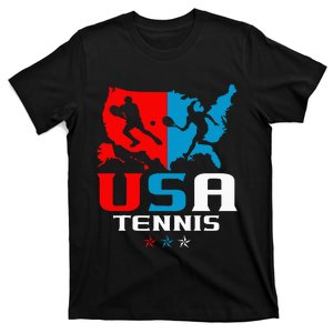 Usa Tennis Independence Day American Flag Racket Sports T-Shirt