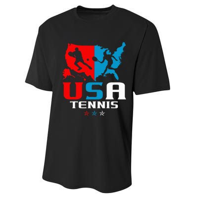 Usa Tennis Independence Day American Flag Racket Sports Performance Sprint T-Shirt