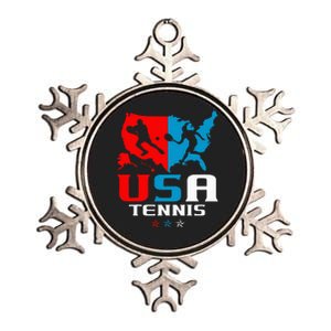 Usa Tennis Independence Day American Flag Racket Sports Metallic Star Ornament