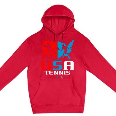 Usa Tennis Independence Day American Flag Racket Sports Premium Pullover Hoodie