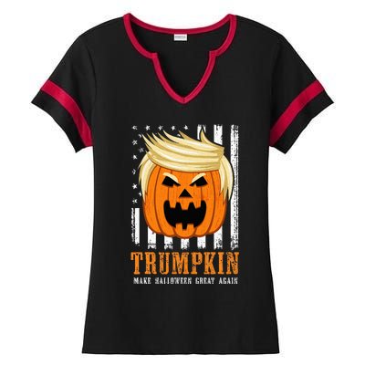 USA Trumpkin Make Halloween Great Again Funny Ladies Halftime Notch Neck Tee