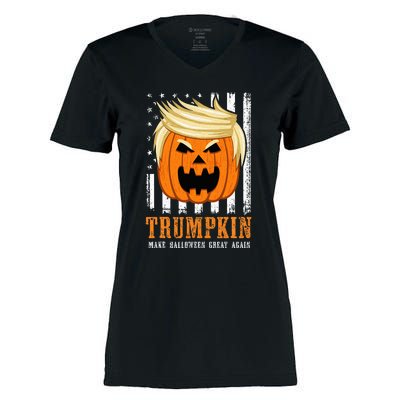 USA Trumpkin Make Halloween Great Again Funny Women's Momentum V-Neck T-Shirt