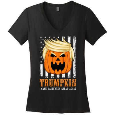 USA Trumpkin Make Halloween Great Again Funny Women's V-Neck T-Shirt