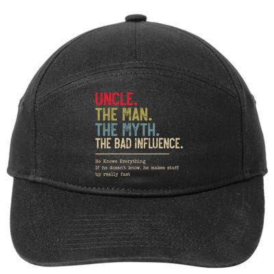 Uncle The Man The Myth The Bad Influence He Knows Everything 7-Panel Snapback Hat