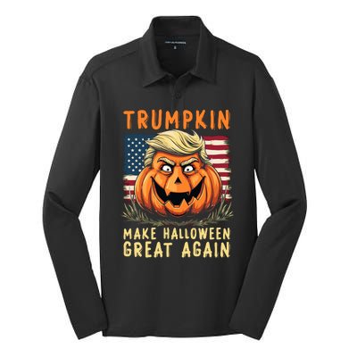 Usa Trumpkin Make Halloween Great Again Funny Trump Silk Touch Performance Long Sleeve Polo