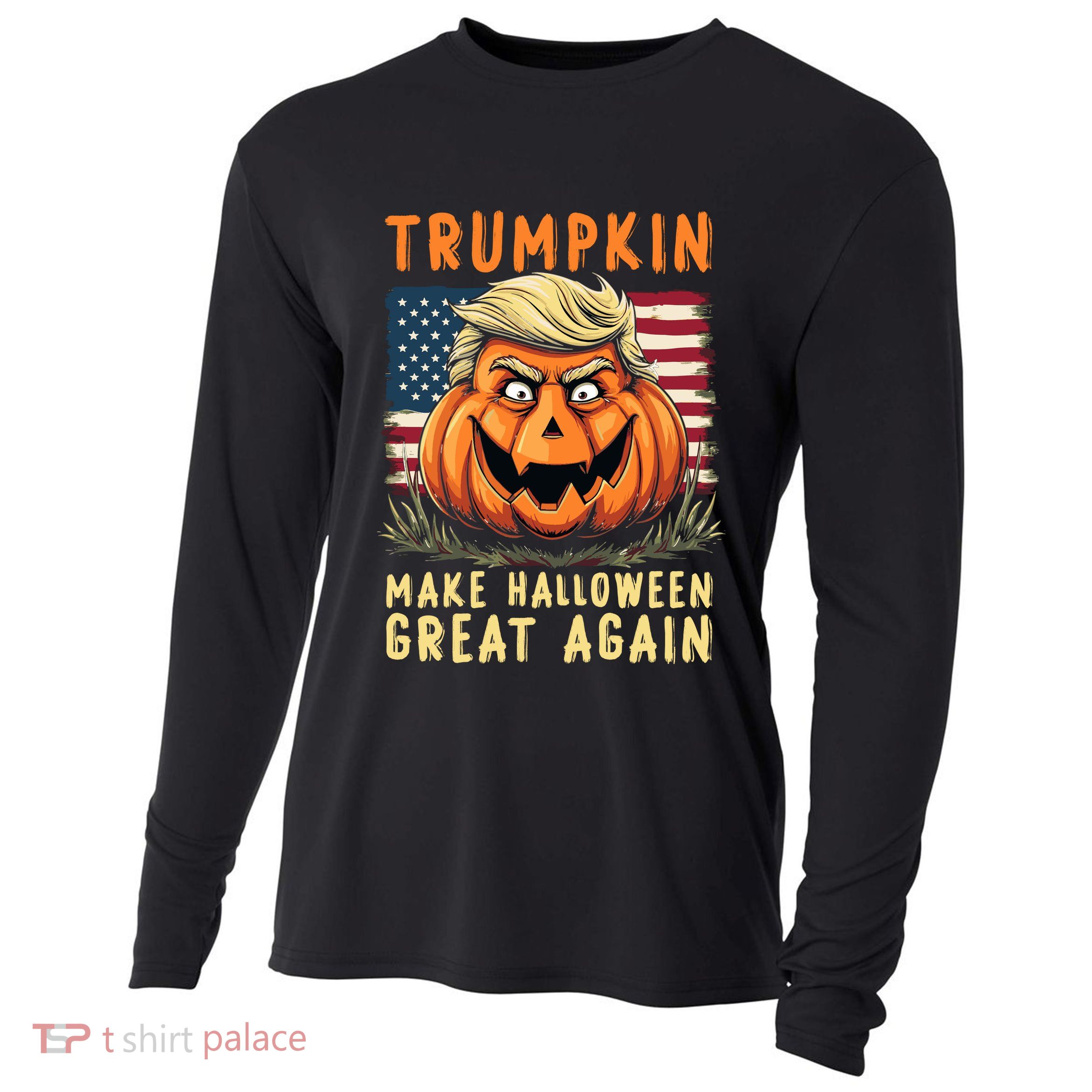 Usa Trumpkin Make Halloween Great Again Funny Trump Cooling Performance Long Sleeve Crew