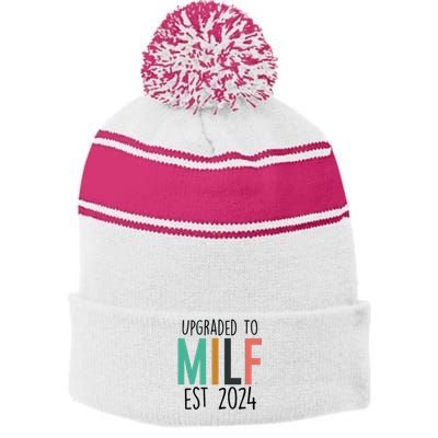 Upgraded To Milf Est2024 New Hot Mom Women Milf Stripe Pom Pom Beanie