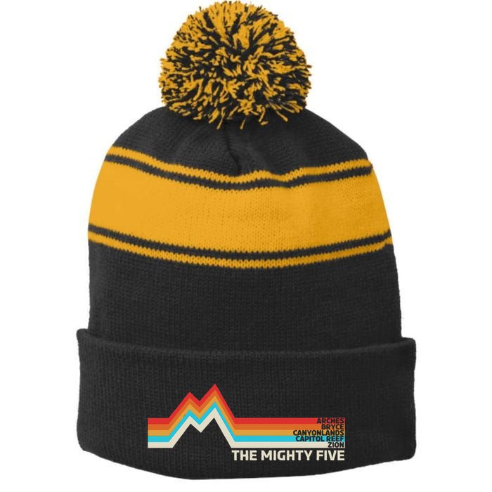 Utahs The Mighty Five National Parks Swea Stripe Pom Pom Beanie