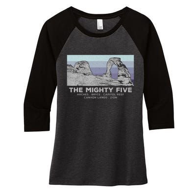 Utahs The Mighty Five National Parks Women's Tri-Blend 3/4-Sleeve Raglan Shirt