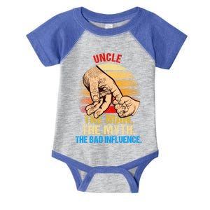 Uncle The Myth Bad Influence Retro Fathers Day Dad Life Gift Infant Baby Jersey Bodysuit