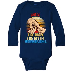 Uncle The Myth Bad Influence Retro Fathers Day Dad Life Gift Baby Long Sleeve Bodysuit