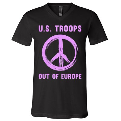 US Troops Out of Europe End the Occupation Peace Sign V-Neck T-Shirt